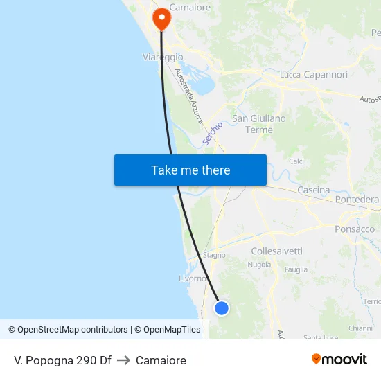 V. Popogna 290 Df to Camaiore map