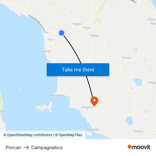 Porcari to Campagnatico map