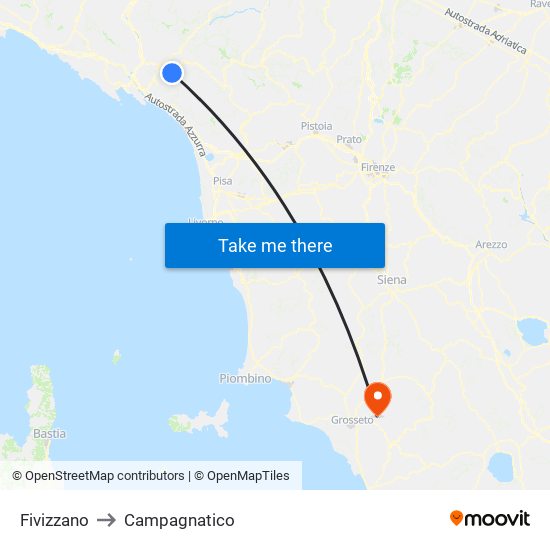 Fivizzano to Campagnatico map