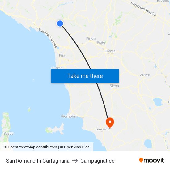 San Romano In Garfagnana to Campagnatico map