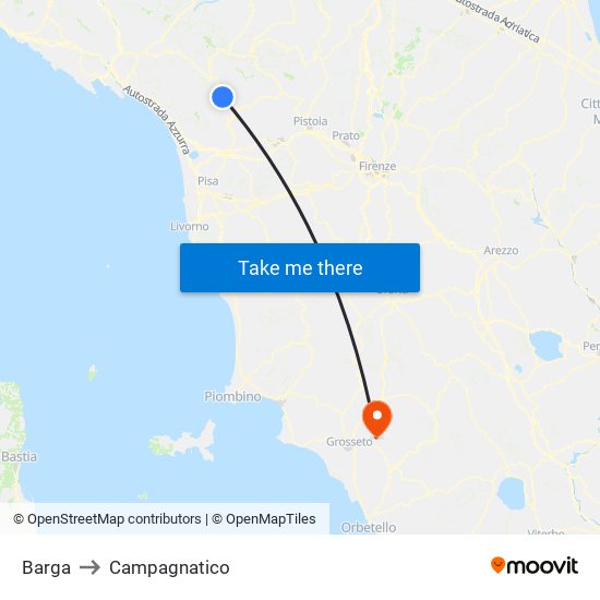 Barga to Campagnatico map