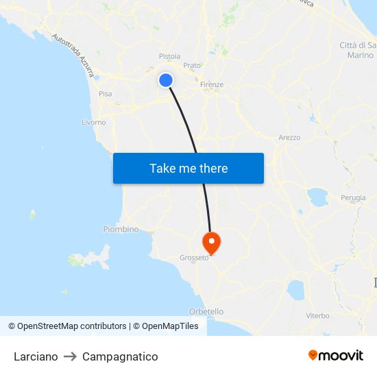 Larciano to Campagnatico map