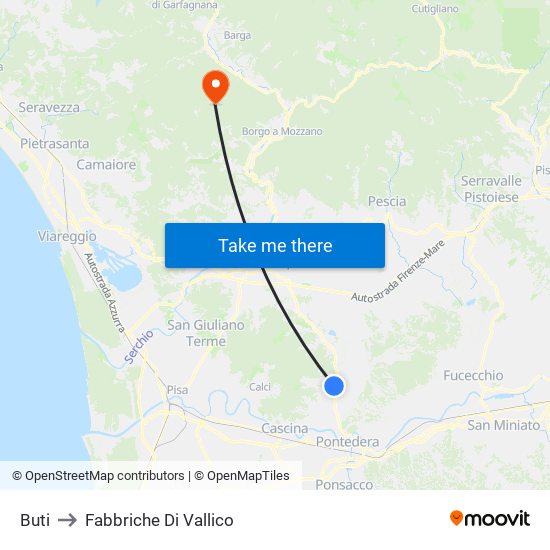 Buti to Fabbriche Di Vallico map