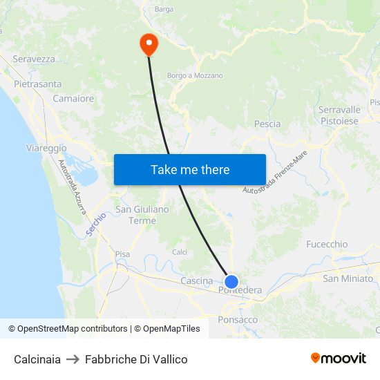 Calcinaia to Fabbriche Di Vallico map