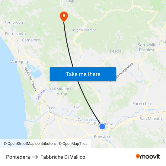 Pontedera to Fabbriche Di Vallico map