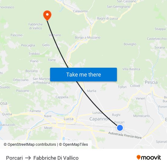 Porcari to Fabbriche Di Vallico map