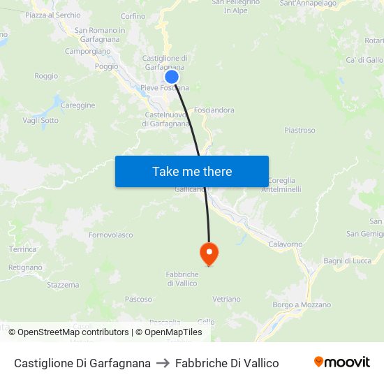 Castiglione Di Garfagnana to Fabbriche Di Vallico map