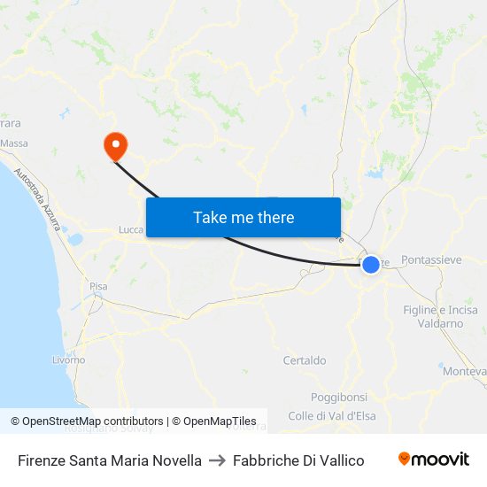Firenze Santa Maria Novella to Fabbriche Di Vallico map