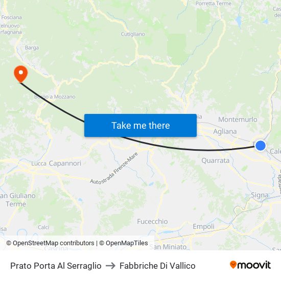 Prato Porta Al Serraglio to Fabbriche Di Vallico map