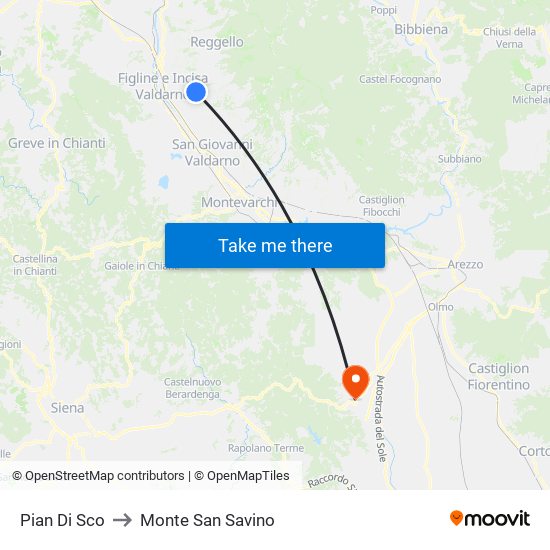 Pian Di Sco to Monte San Savino map