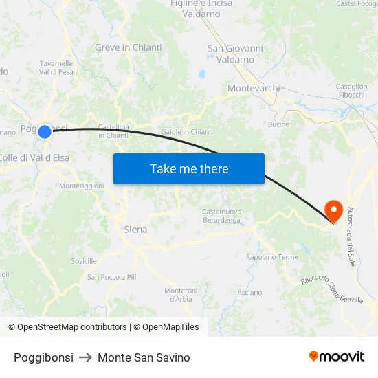 Poggibonsi to Monte San Savino map