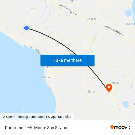 Pontremoli to Monte San Savino map