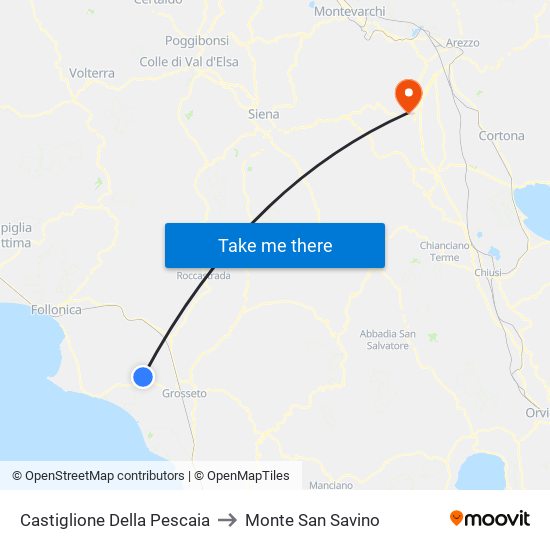 Castiglione Della Pescaia to Monte San Savino map