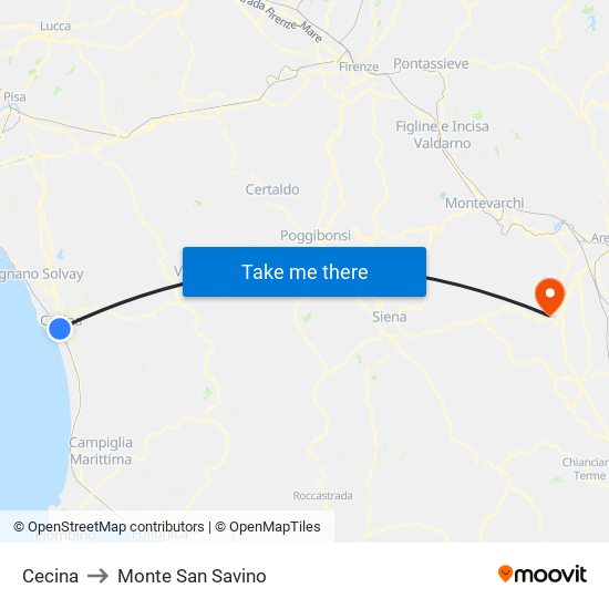 Cecina to Monte San Savino map