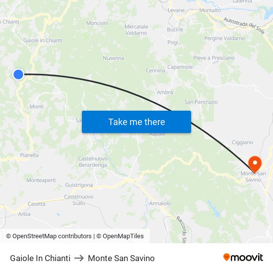 Gaiole In Chianti to Monte San Savino map