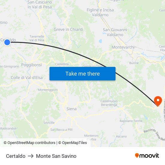 Certaldo to Monte San Savino map
