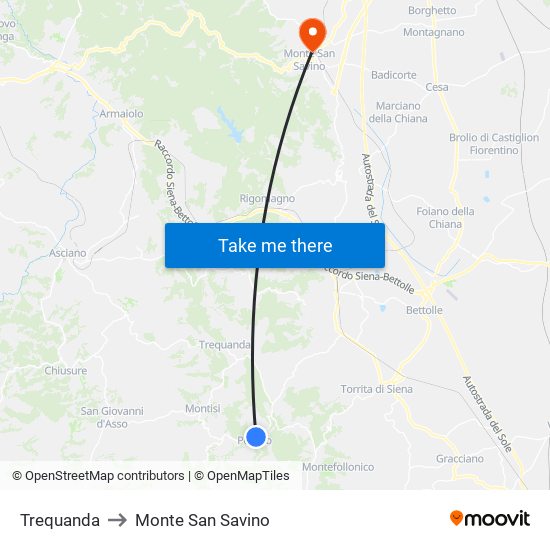 Trequanda to Monte San Savino map