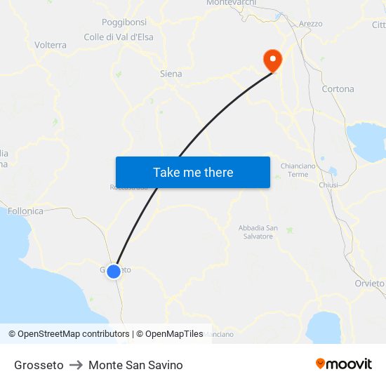 Grosseto to Monte San Savino map