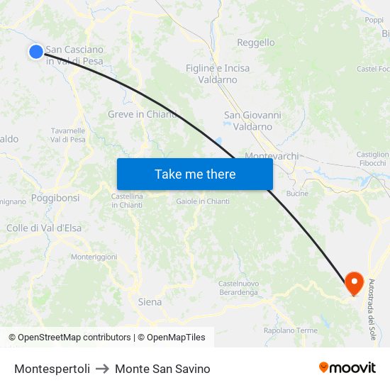 Montespertoli to Monte San Savino map