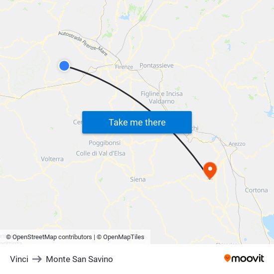 Vinci to Monte San Savino map