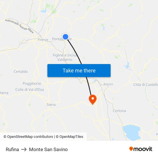 Rufina to Monte San Savino map