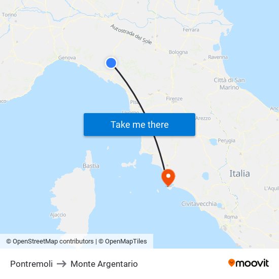 Pontremoli to Monte Argentario map