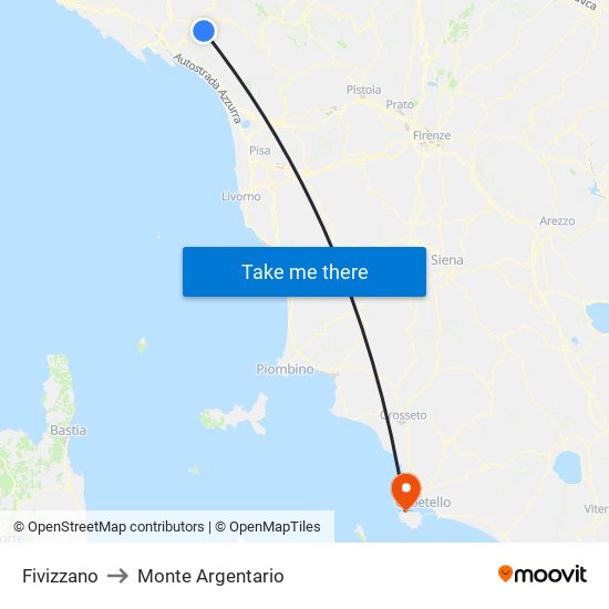 Fivizzano to Monte Argentario map