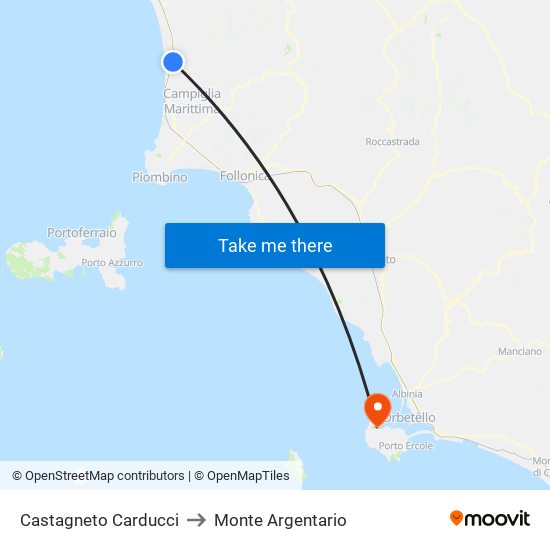 Castagneto Carducci to Monte Argentario map