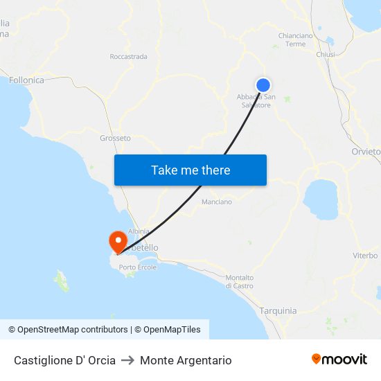 Castiglione D' Orcia to Monte Argentario map