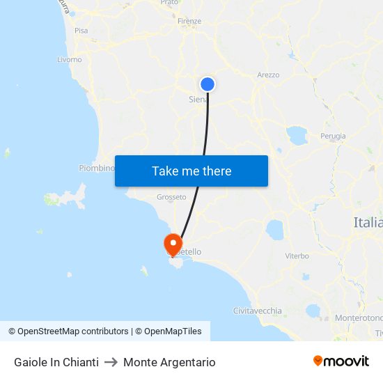 Gaiole In Chianti to Monte Argentario map