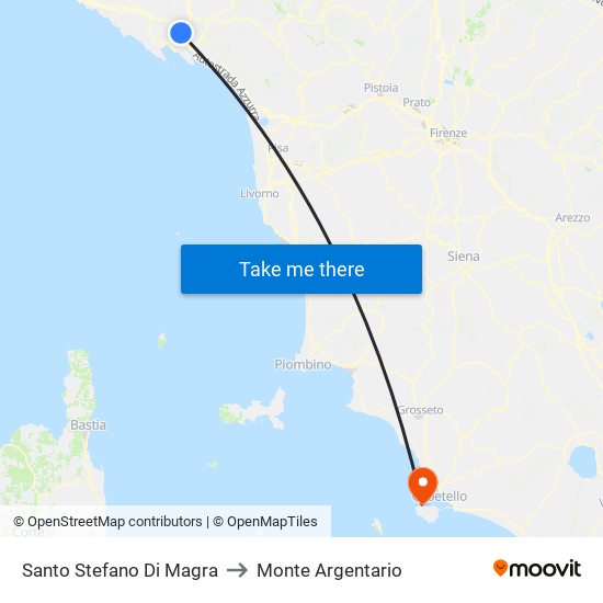 Santo Stefano Di Magra to Monte Argentario map
