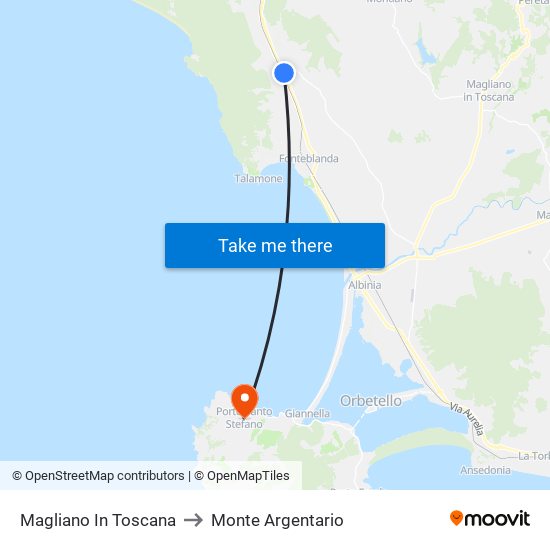 Magliano In Toscana to Monte Argentario map