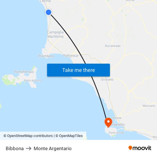 Bibbona to Monte Argentario map