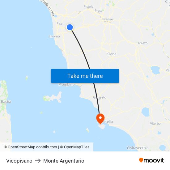 Vicopisano to Monte Argentario map