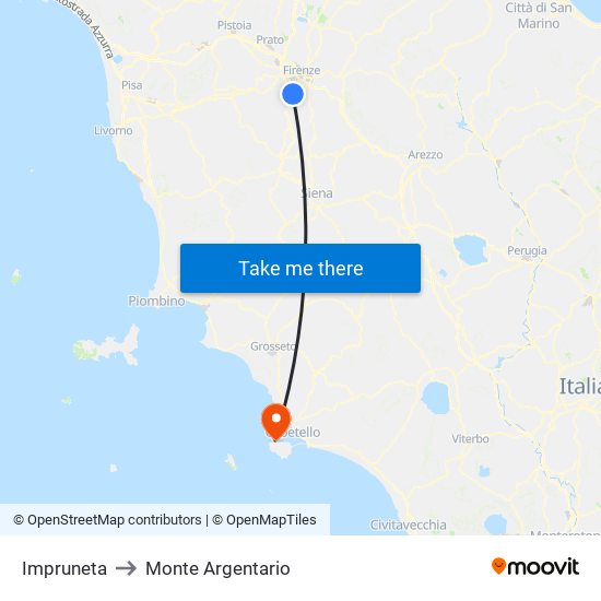 Impruneta to Monte Argentario map