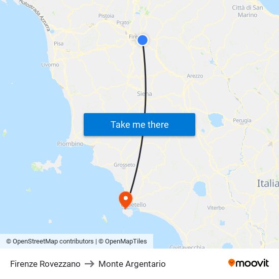 Firenze Rovezzano to Monte Argentario map