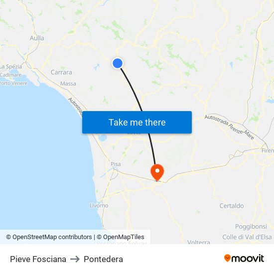 Pieve Fosciana to Pontedera map
