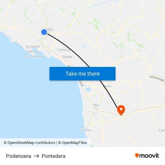 Podenzana to Pontedera map