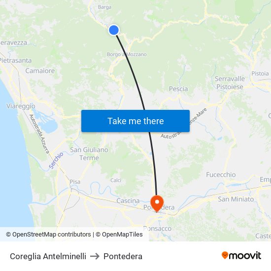 Coreglia Antelminelli to Pontedera map