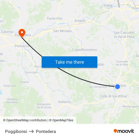 Poggibonsi to Pontedera map