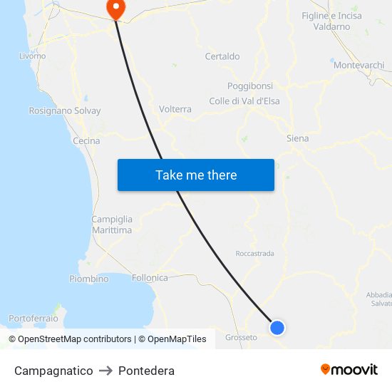 Campagnatico to Pontedera map