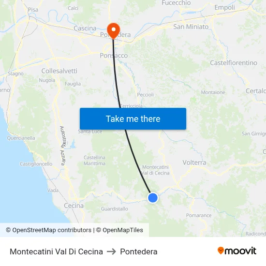 Montecatini Val Di Cecina to Pontedera map