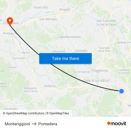 Monteriggioni to Pontedera map