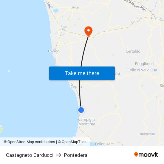 Castagneto Carducci to Pontedera map