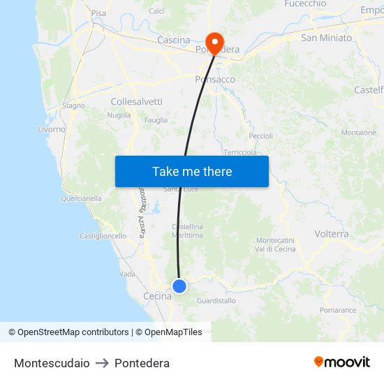 Montescudaio to Pontedera map
