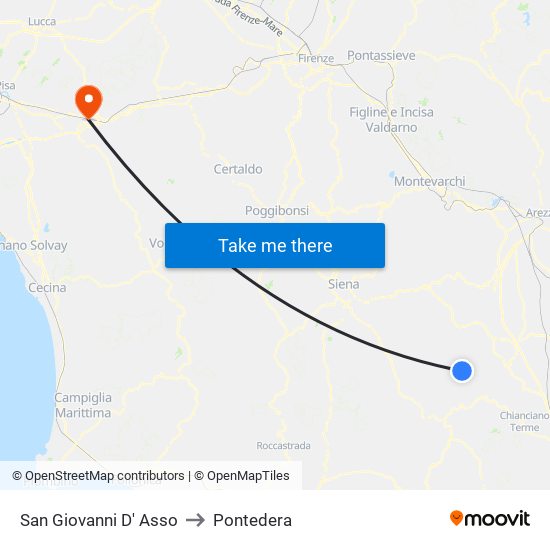 San Giovanni D' Asso to Pontedera map