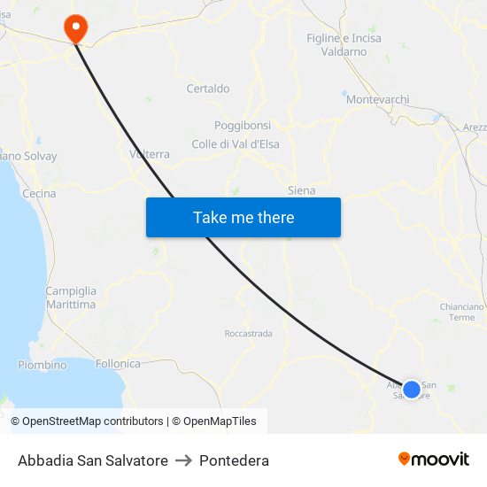 Abbadia San Salvatore to Pontedera map