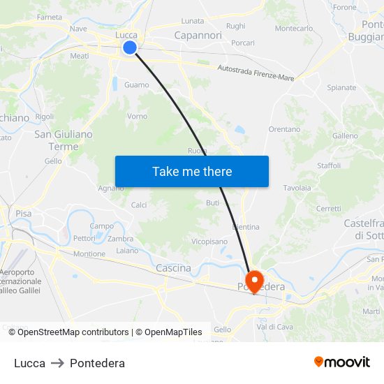 Lucca to Pontedera map