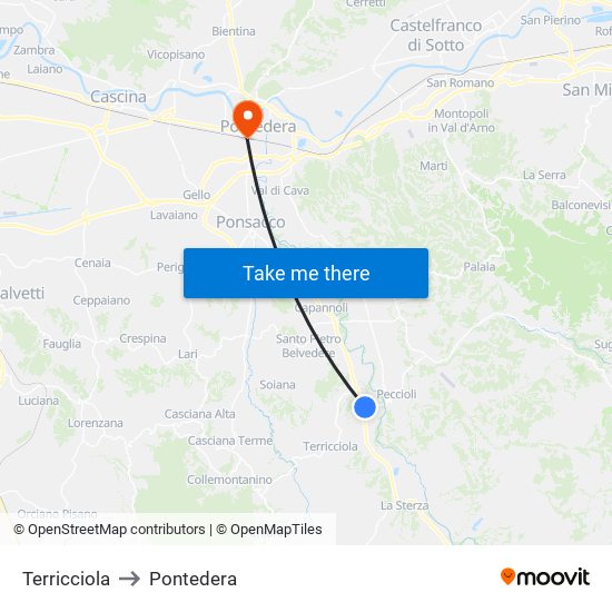 Terricciola to Pontedera map