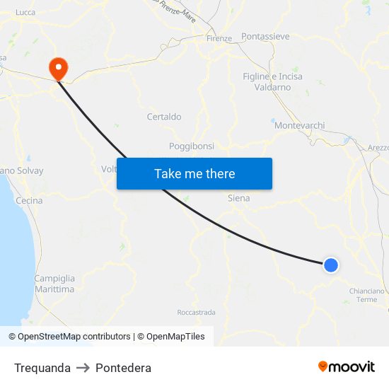 Trequanda to Pontedera map